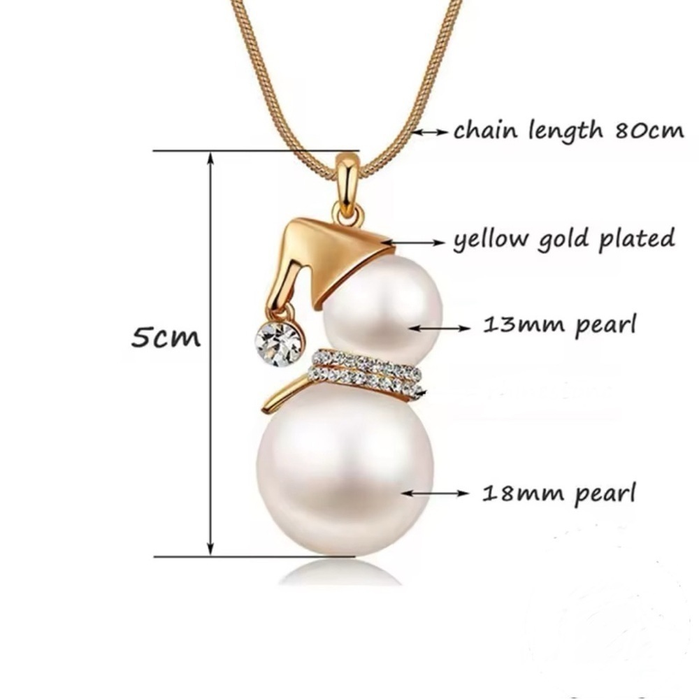 18K Gold & Pearl Snowman With Diamond Accent Pendantt Sweater Necklace - Picture 8 of 11